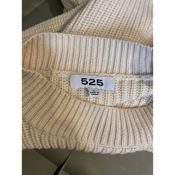 525 America Beige Mock Neck Puff Sleeve Rib Knit Sweater, Size S - Picture 5 of 5